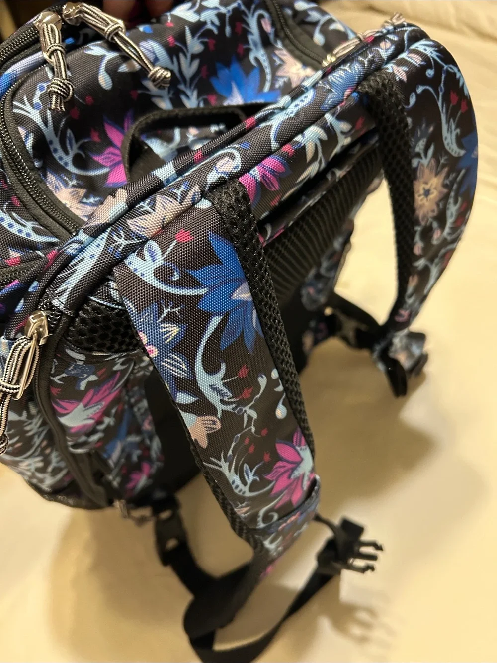 Vera Bradley Black Floral Backpack with Blue & Pink Accents